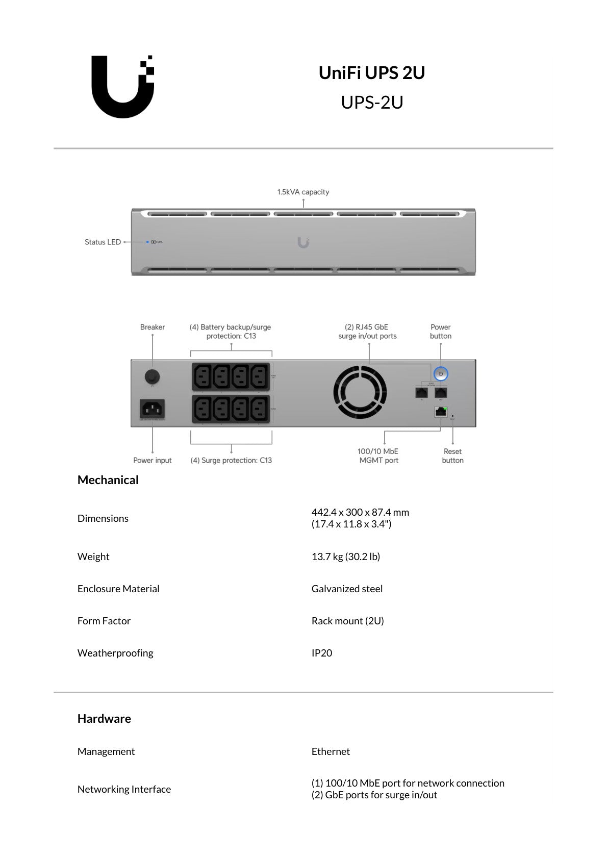 Ubiquiti UniFi UPS 2U 8 Outlet 1000W