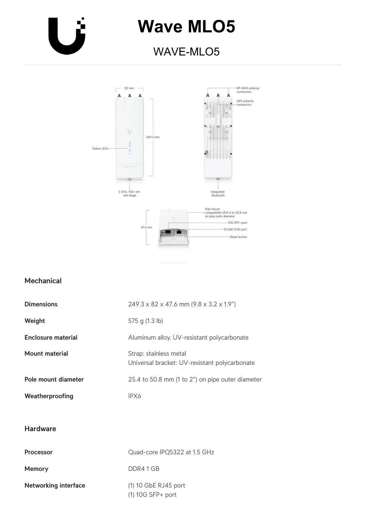 Ubiquiti UISP Wave MLO5 5GHz WiFi 7 PtP Radio