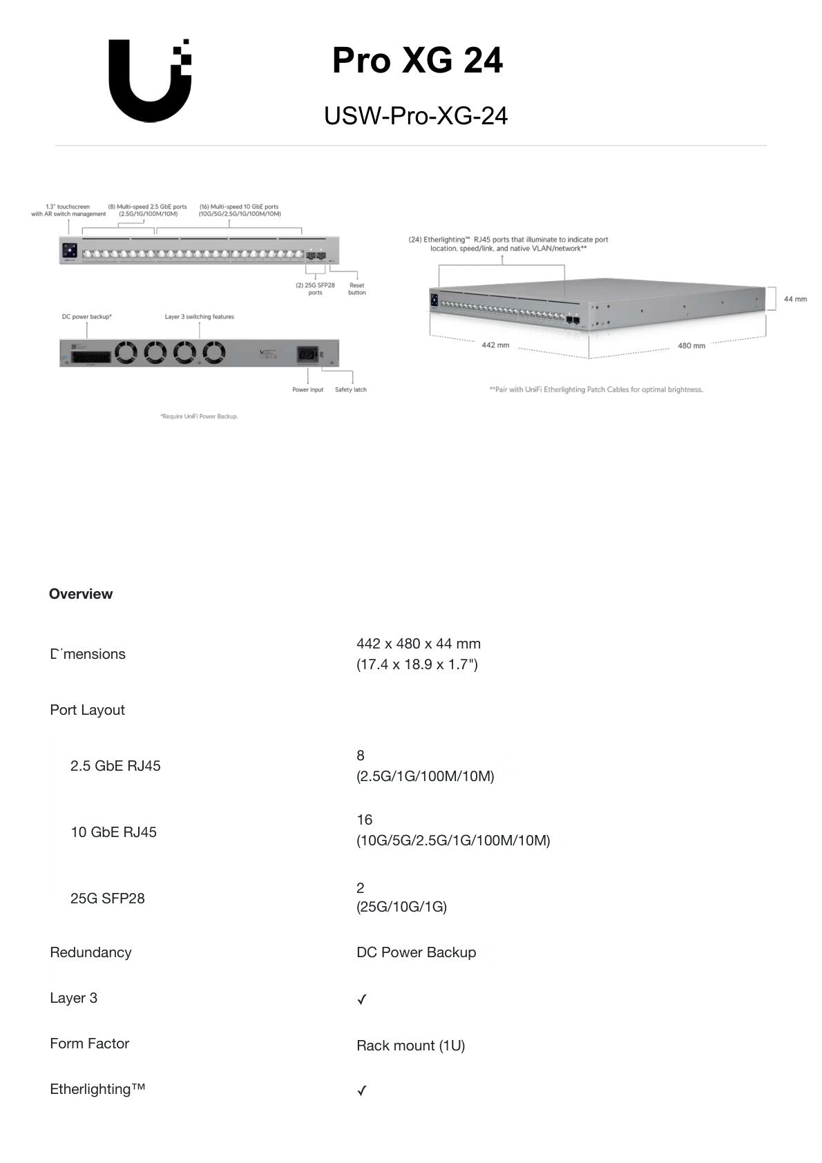 Ubiquiti UniFi Pro XG Switch 16 x 10Gbps 8 x 2.5Gbps 2SFP28