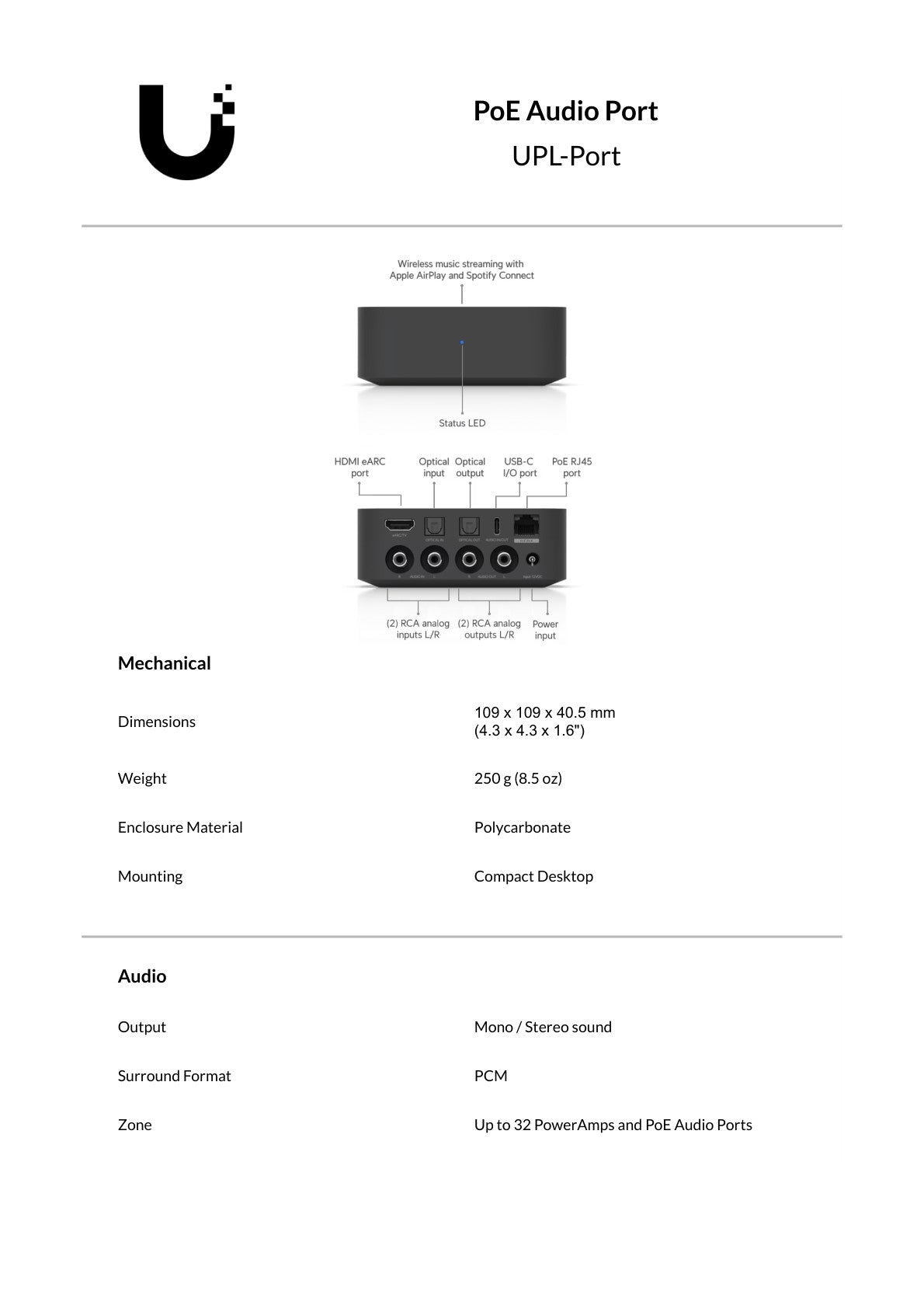 Ubiquiti UniFi PoE Audio Port Audio Streamer