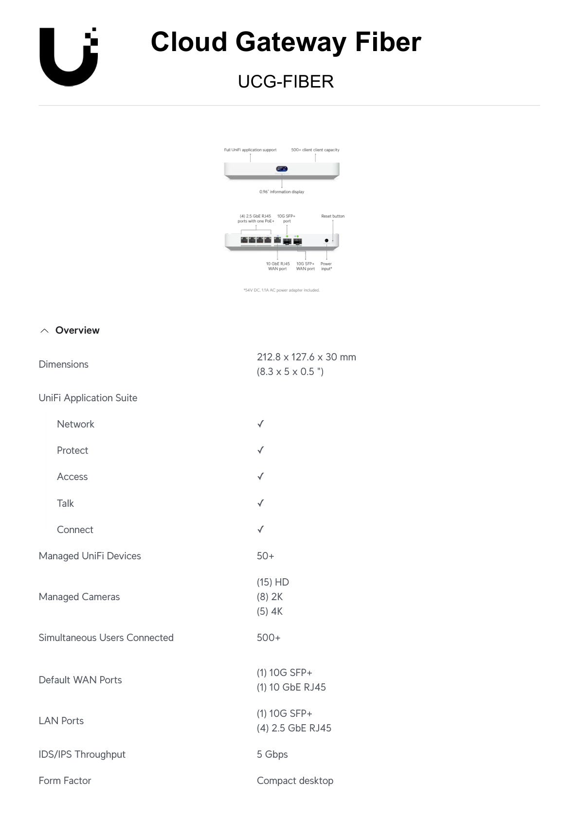 Ubiquiti 10G Multi-WAN UniFi Cloud Gateway Fiber without M.2 SSD Tray