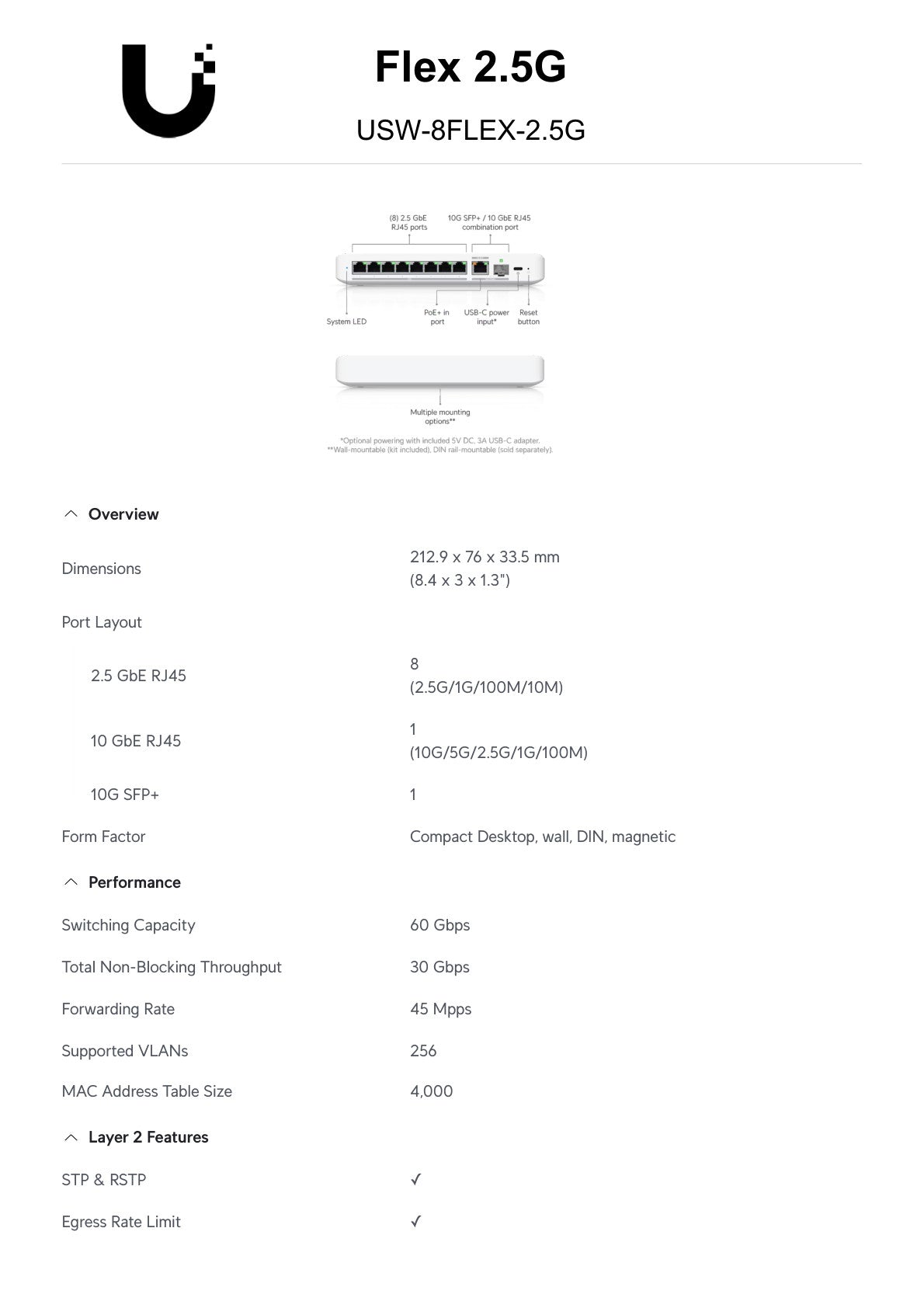 Ubiquiti UniFi Flex 2.5G 8 Port 2.5G with 10G Combo Uplink