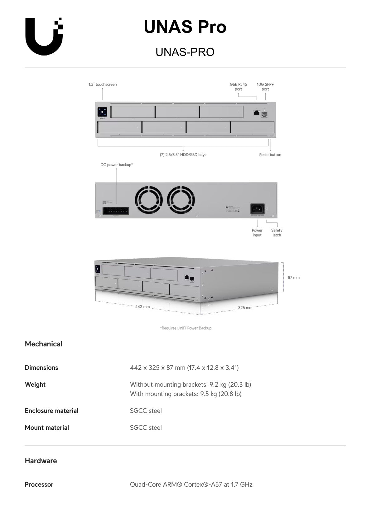 Ubiquiti UniFi NAS Pro 2U 7 Drive Bays