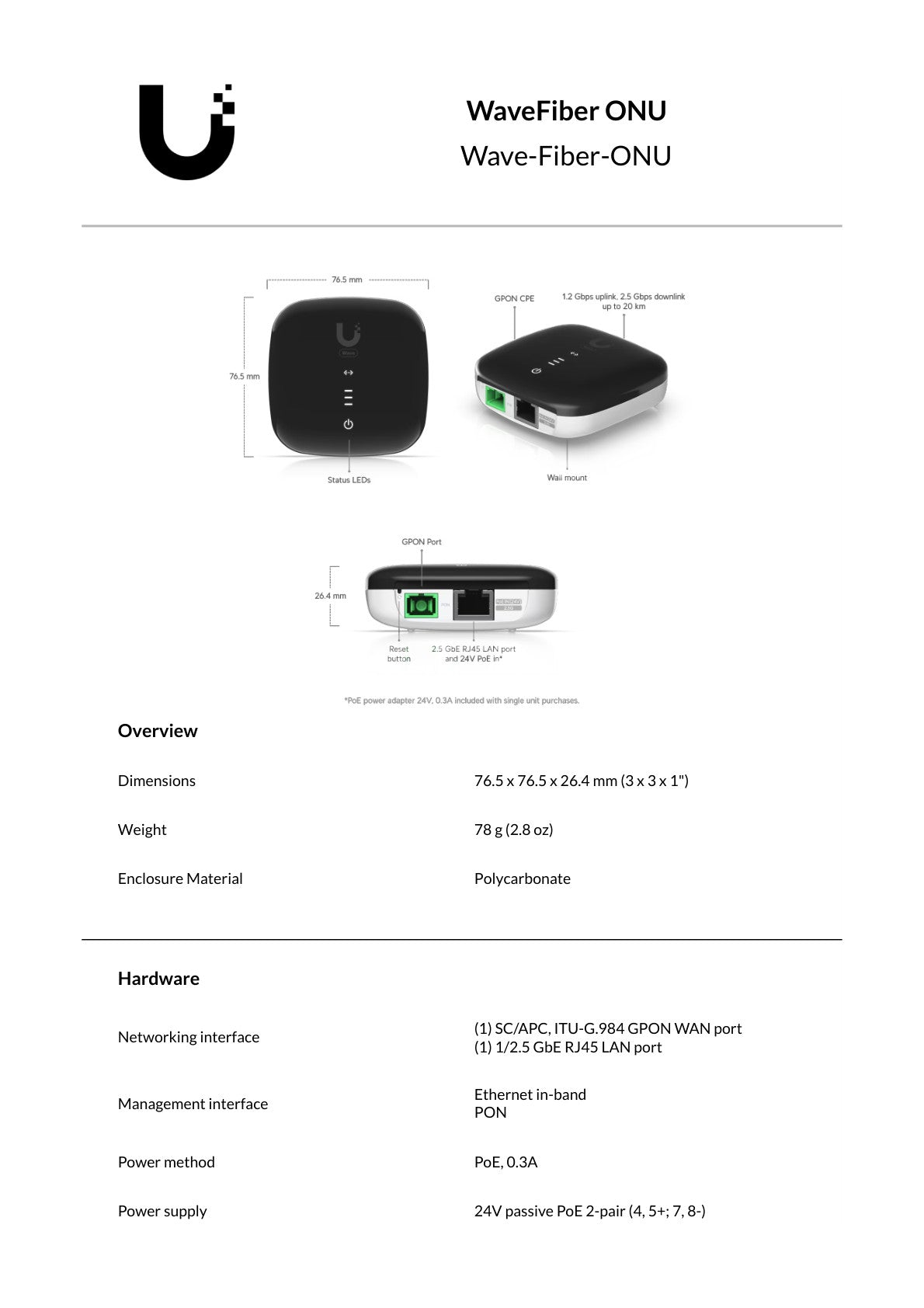 Ubiquiti UISP WaveFiber SC/APC 2.5Gbps Ethernet ONU 20pk