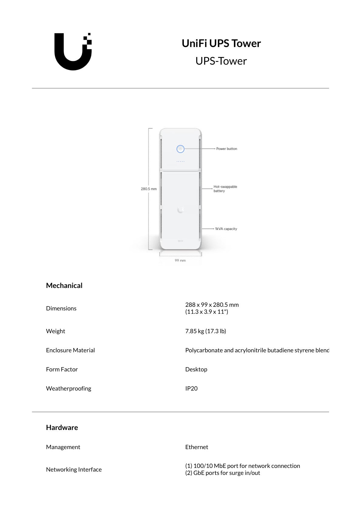 Ubiquiti UniFi UPS Tower 10 Outlet 600W