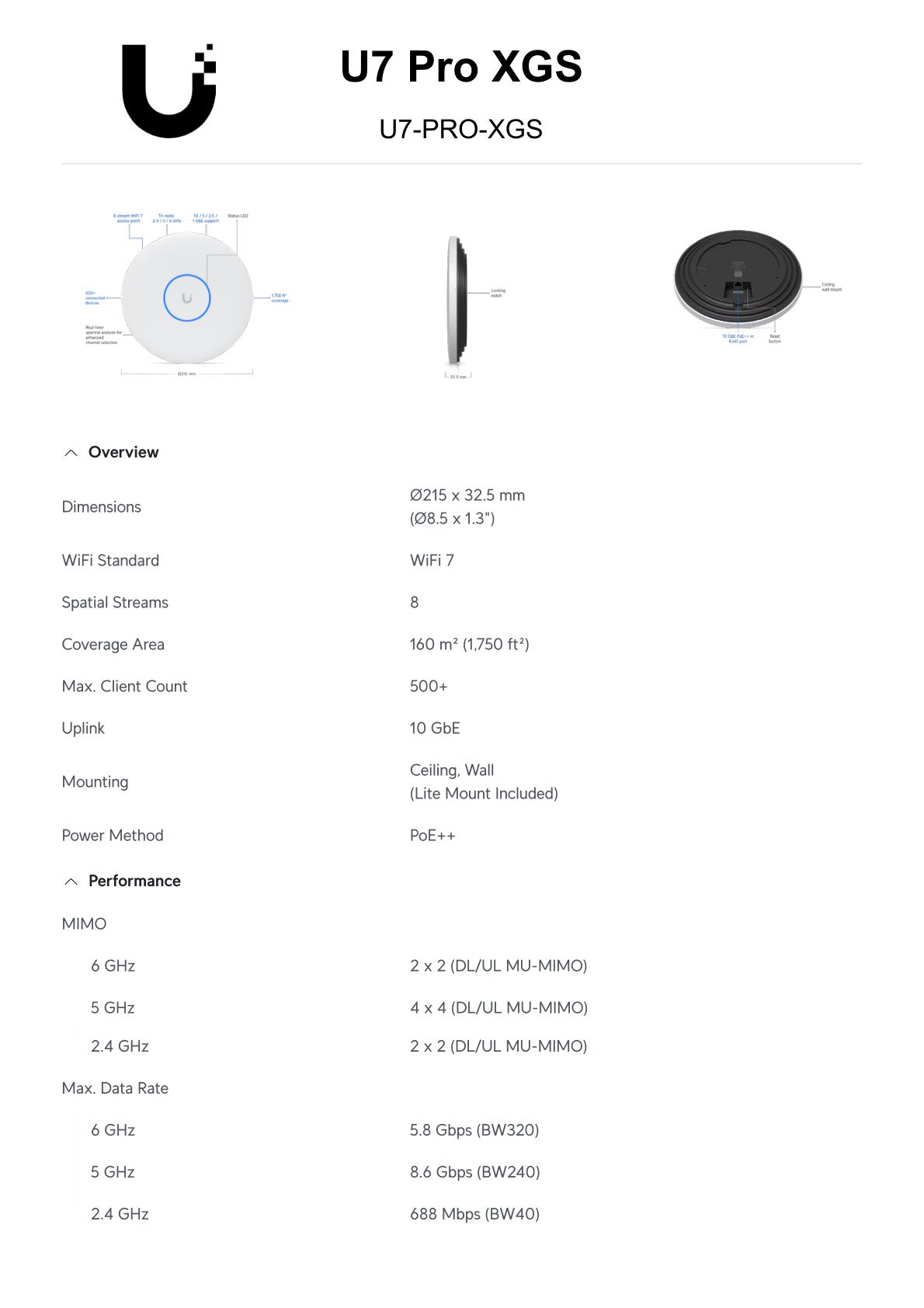 Ubiquiti UniFi WiFi 7 Pro XGS Tri-Band White AP