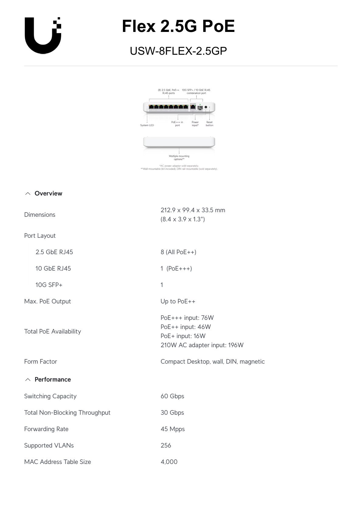 Ubiquiti UniFi Flex 2.5G PoE 8 Port PoE with 10G Combo Uplink