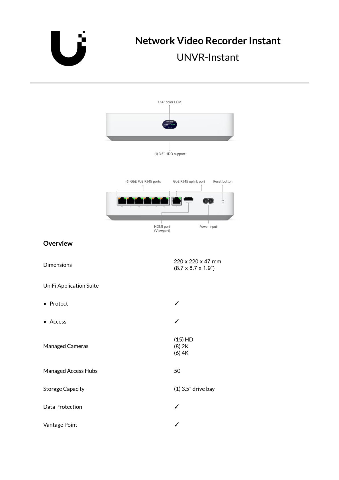 Ubiquiti UniFi Protect Network Video Recorder Instant