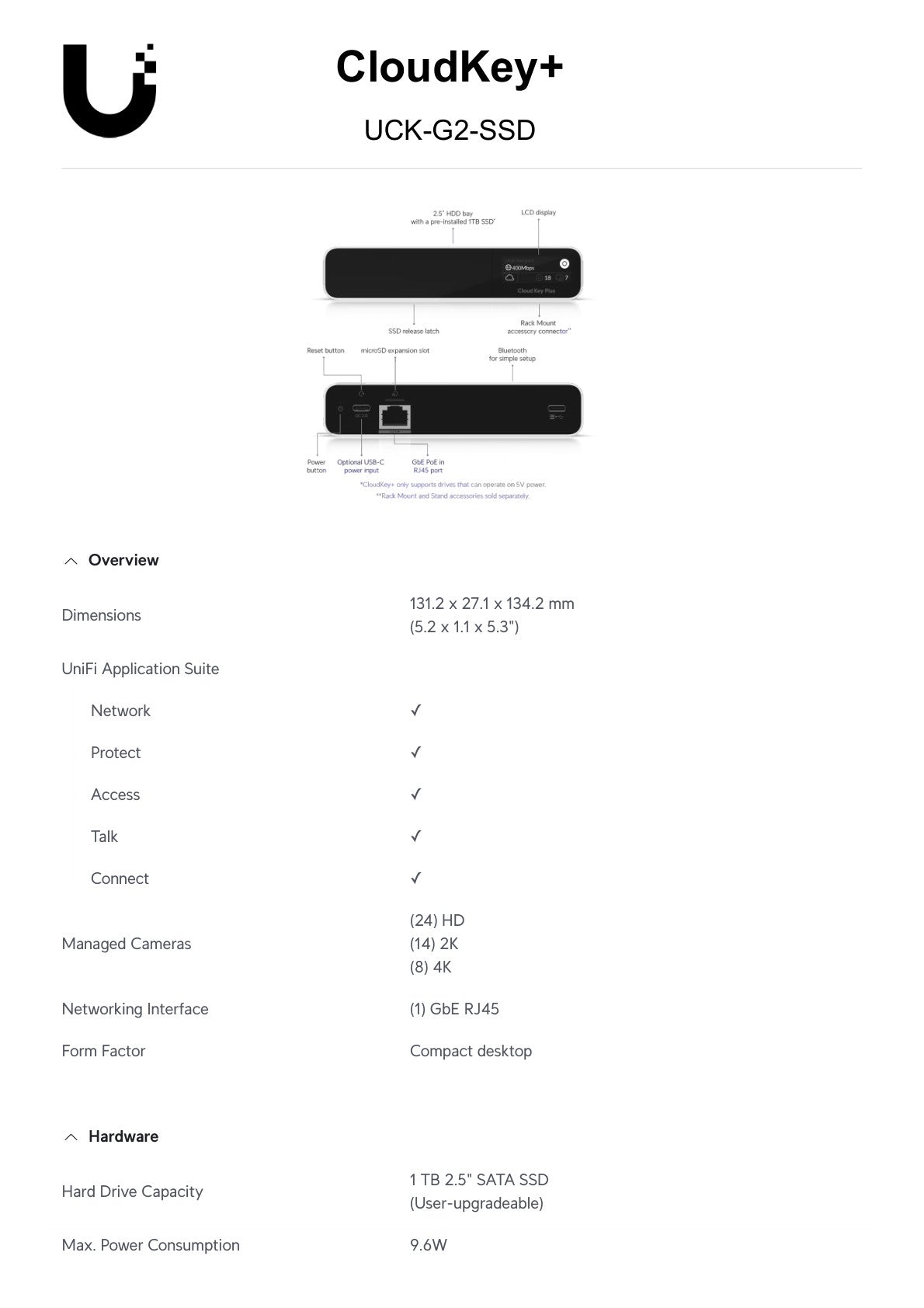 Ubiquiti UniFi CloudKey+ Console with 1TB SSD