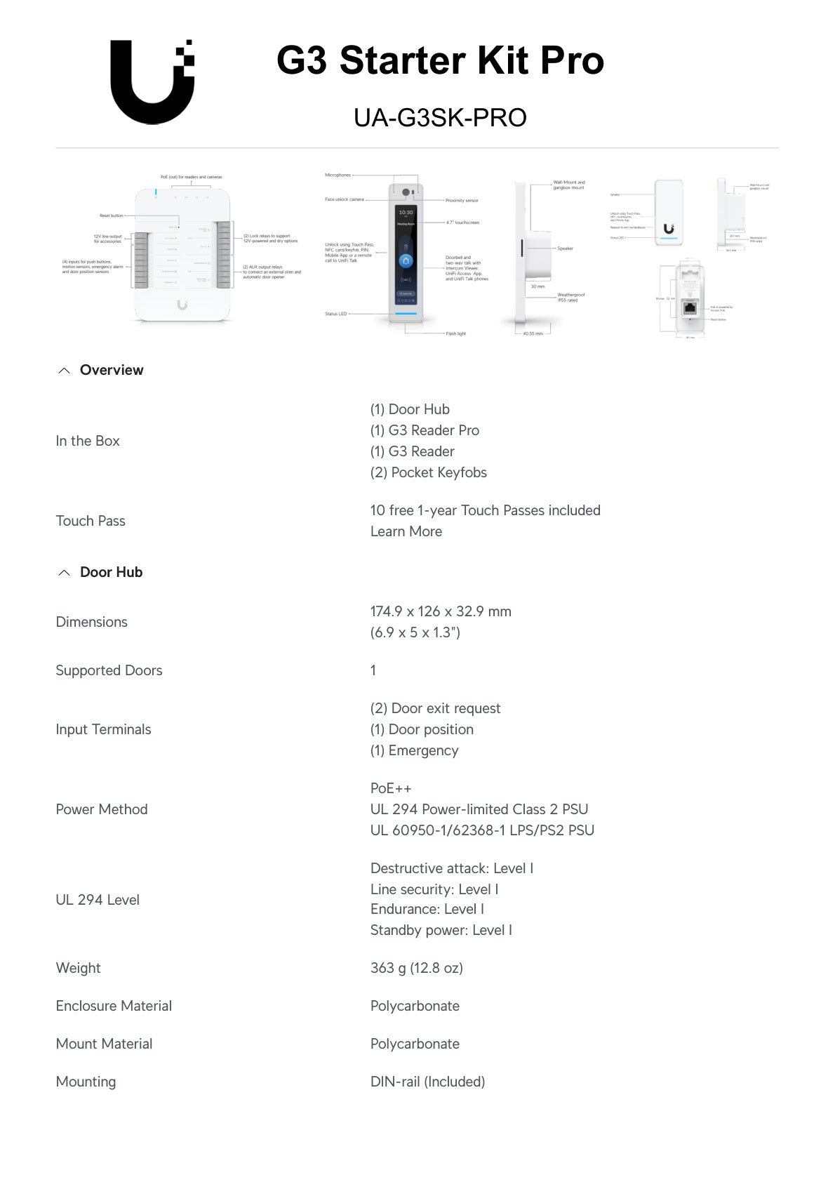 Ubiquiti UniFi Access G3 Starter Kit Pro with Hub & 2x Readers