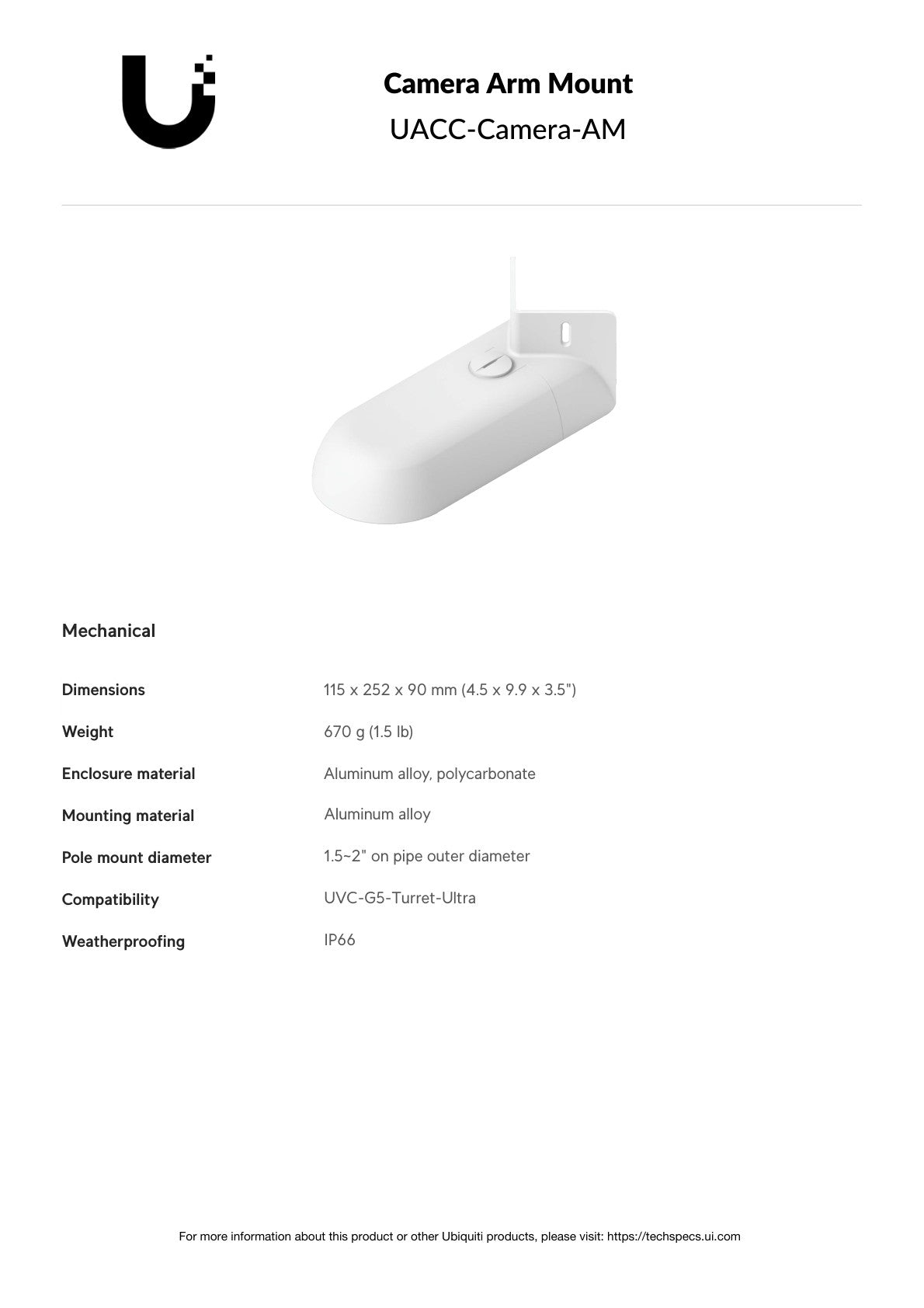 Ubiquiti UniFi Protect G5 Turret Ultra Arm Mount