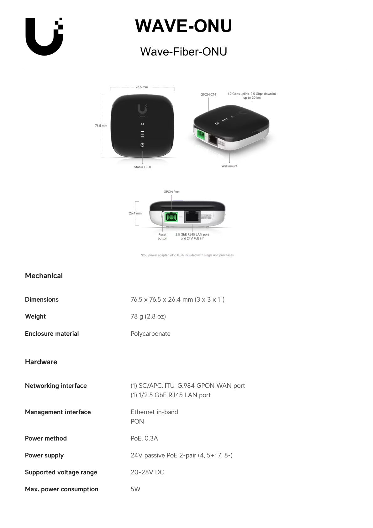 Ubiquiti UISP WaveFiber SC/APC 2.5Gbps Ethernet ONU