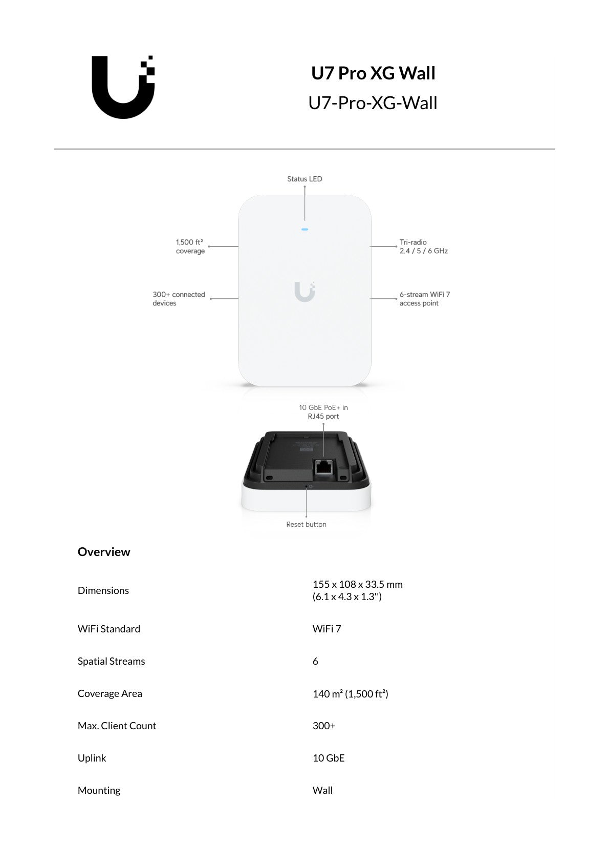Ubiquiti UniFi WiFi 7 Tri Band Pro XG 10G In-Wall AP