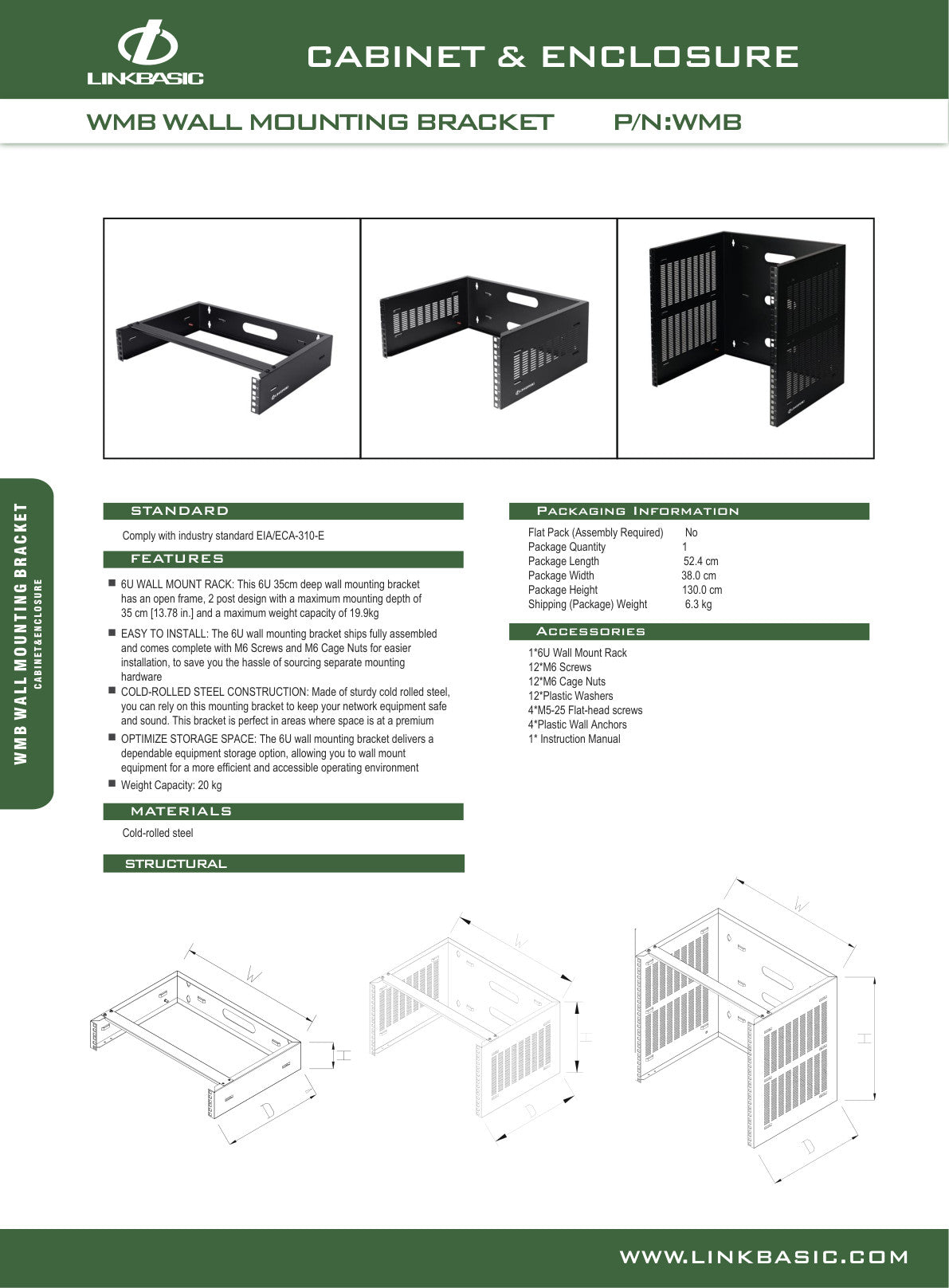 Linkbasic 6U Wall Mount Open Rack