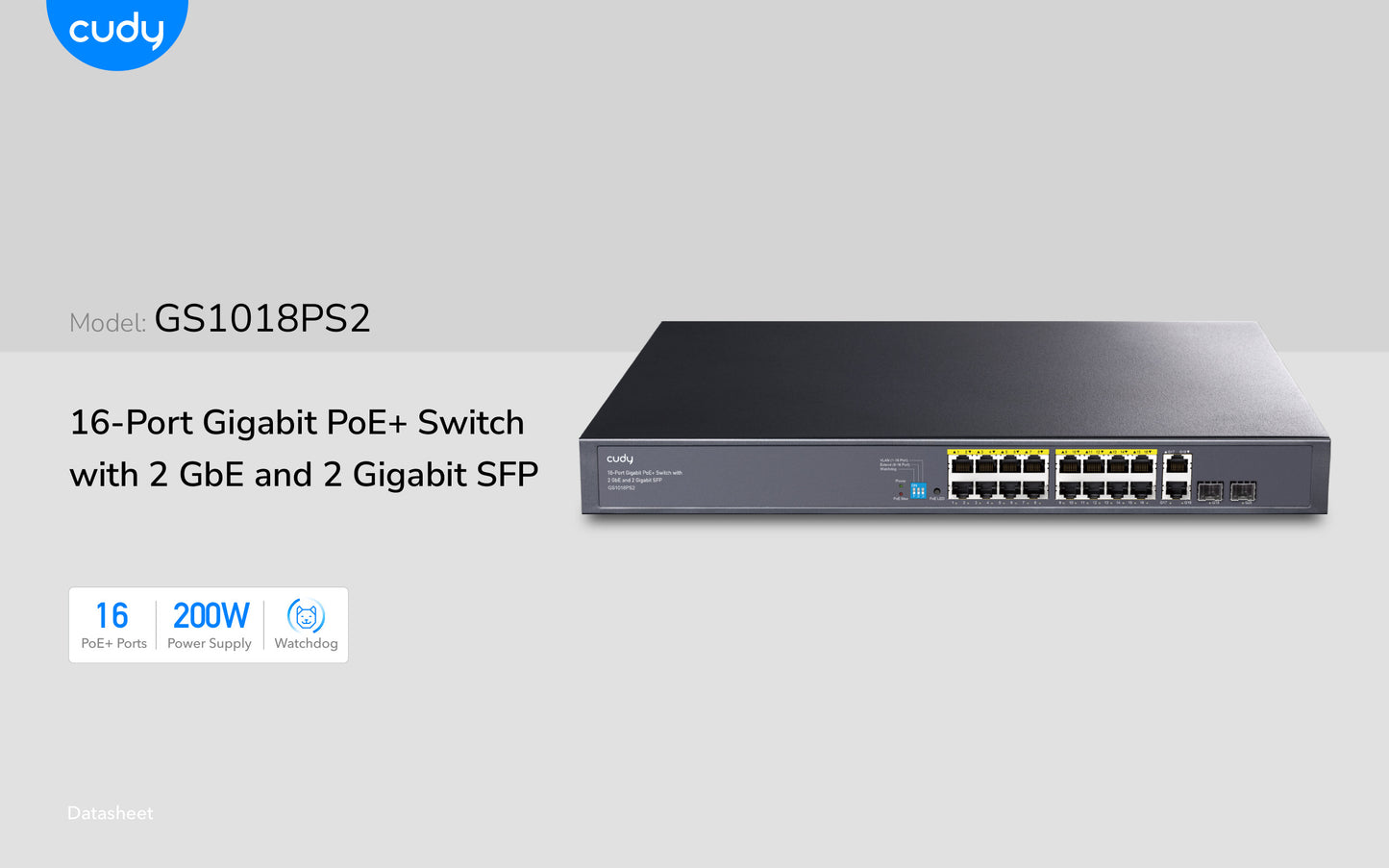 Cudy 16 Port Gigabit PoE 180W 2 Gigabit 2SFP Switch