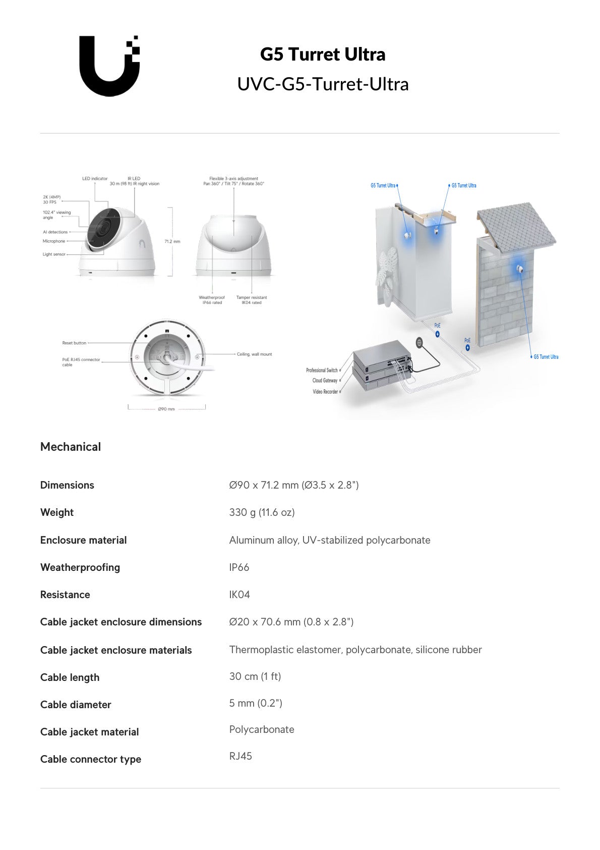Ubiquiti UniFi Protect G5 Turret Ultra White 4MP IP Camera