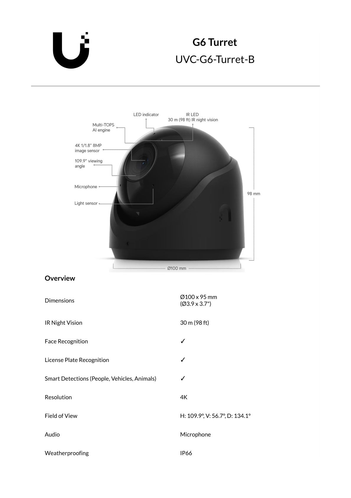 Ubiquiti UniFi Protect G6 Black 8MP IP Camera