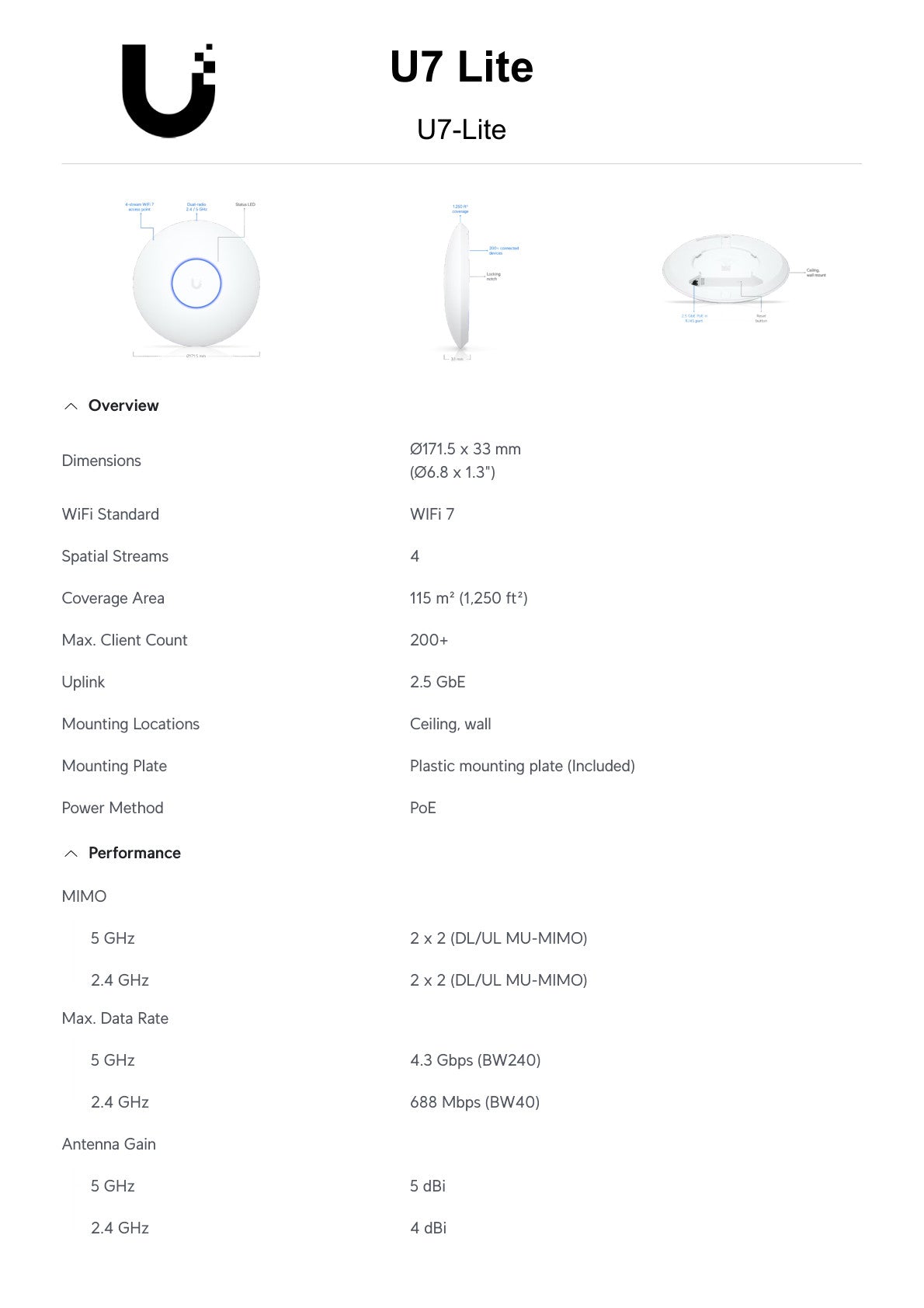 Ubiquiti UniFi WiFi 7 Lite Dual Band AP