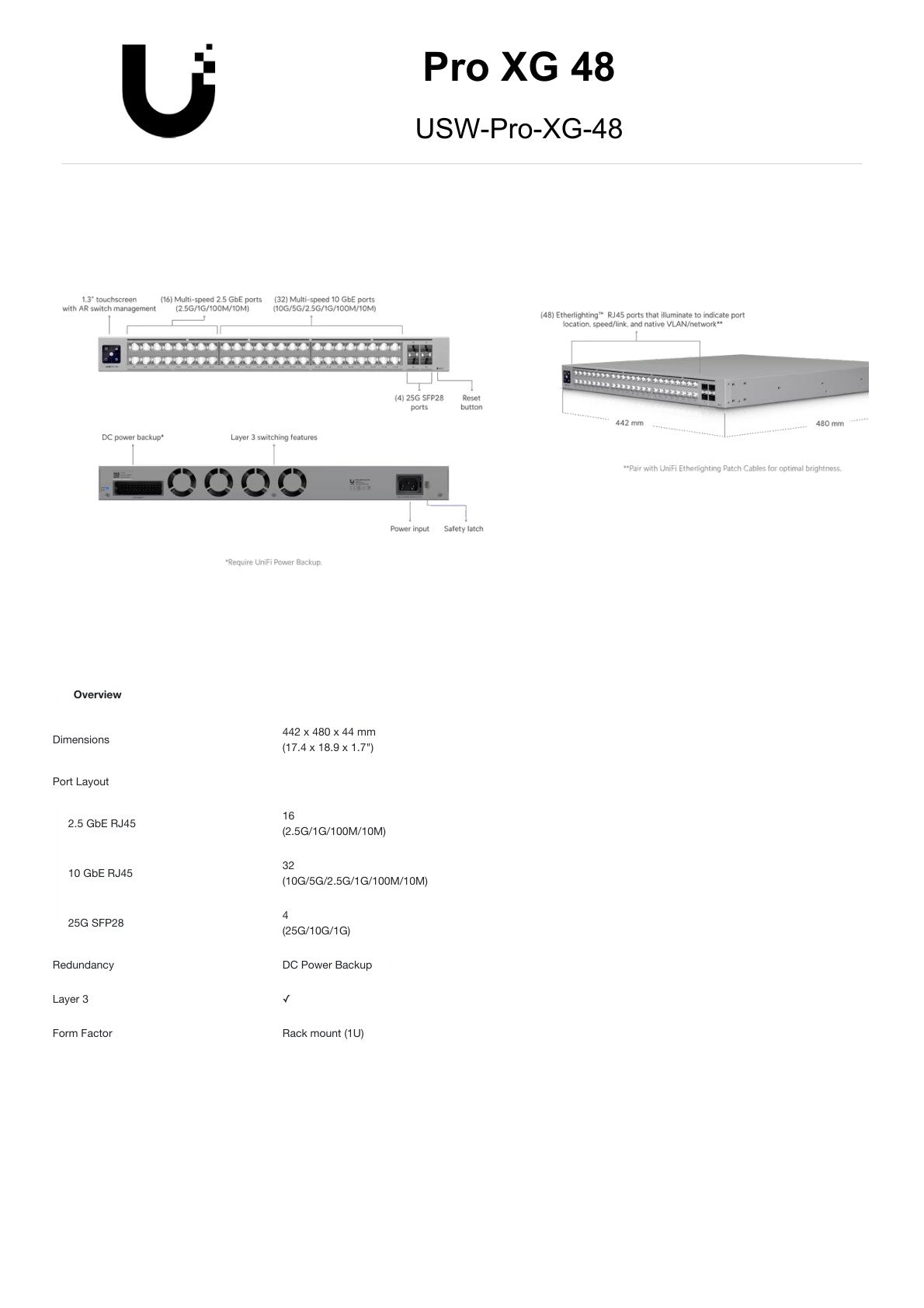 Ubiquiti UniFi Pro XG Switch 32 Port 10Gbps 16 x 2.5Gbps 2SFP28