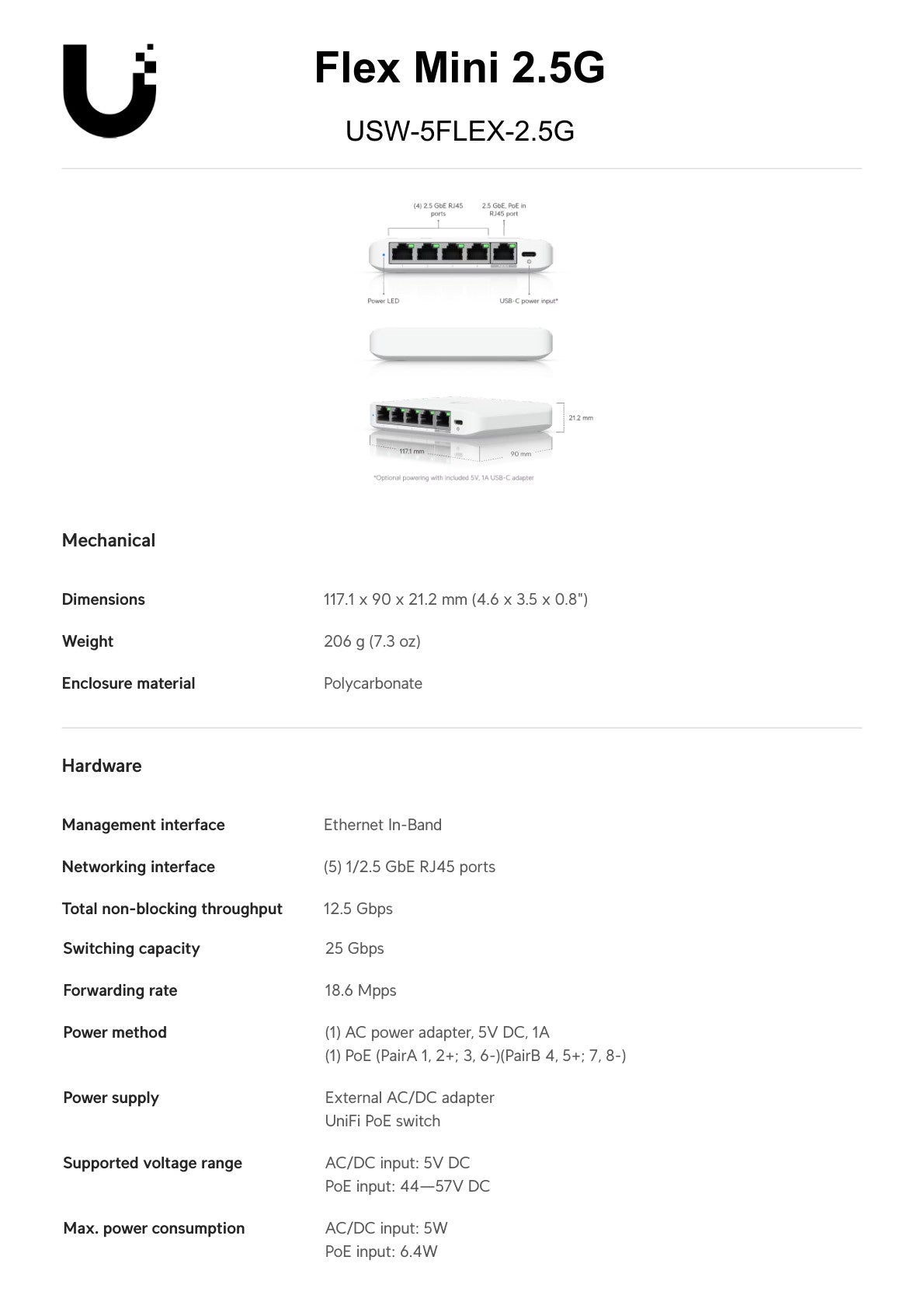Ubiquiti UniFi Flex Mini 2.5Gbps 5 Port Switch with PoE Input