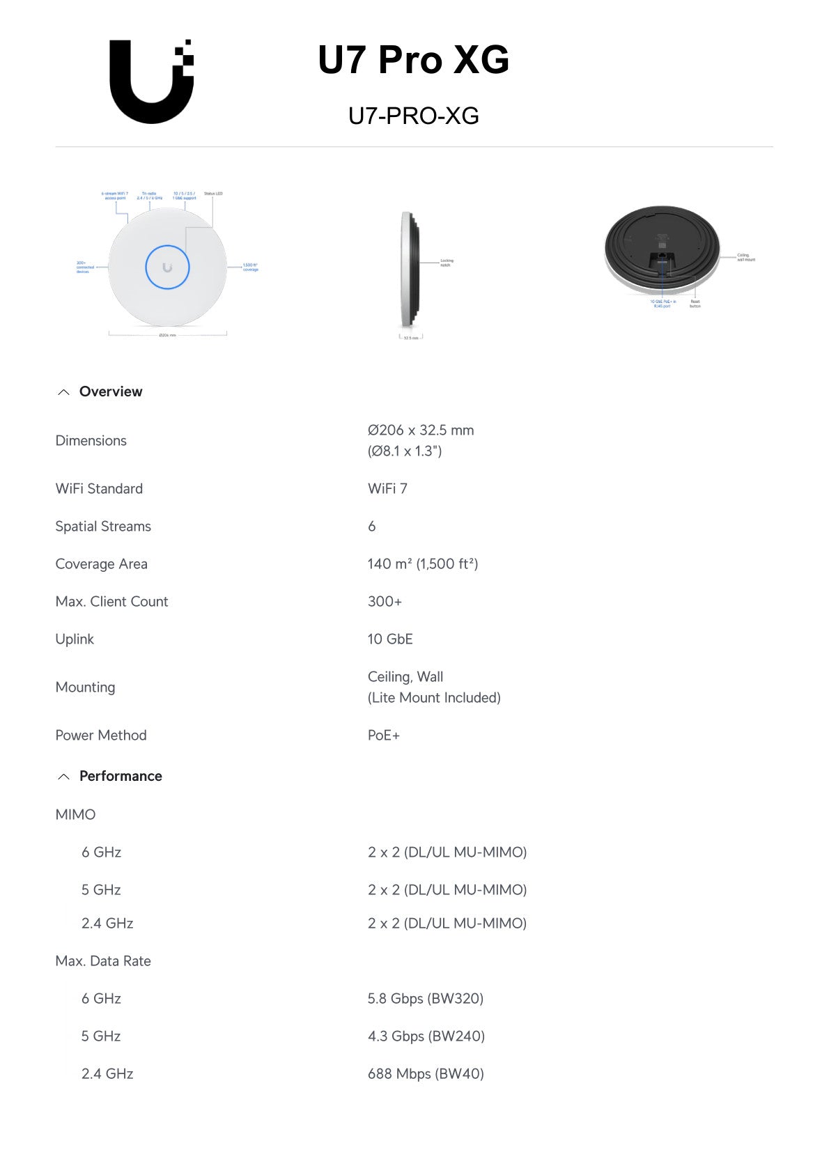 Ubiquiti UniFi WiFi 7 Pro XG Tri-Band White AP