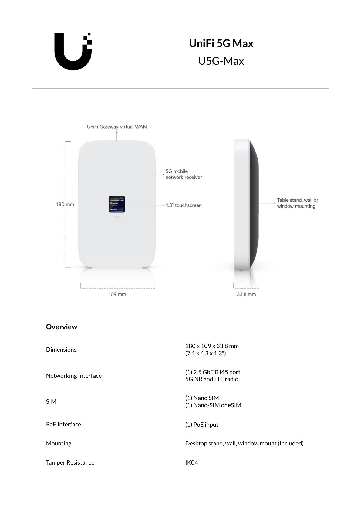 Ubiquiti UniFi 5G Max Modem with PoE input and 2.5Gbps Ethernet