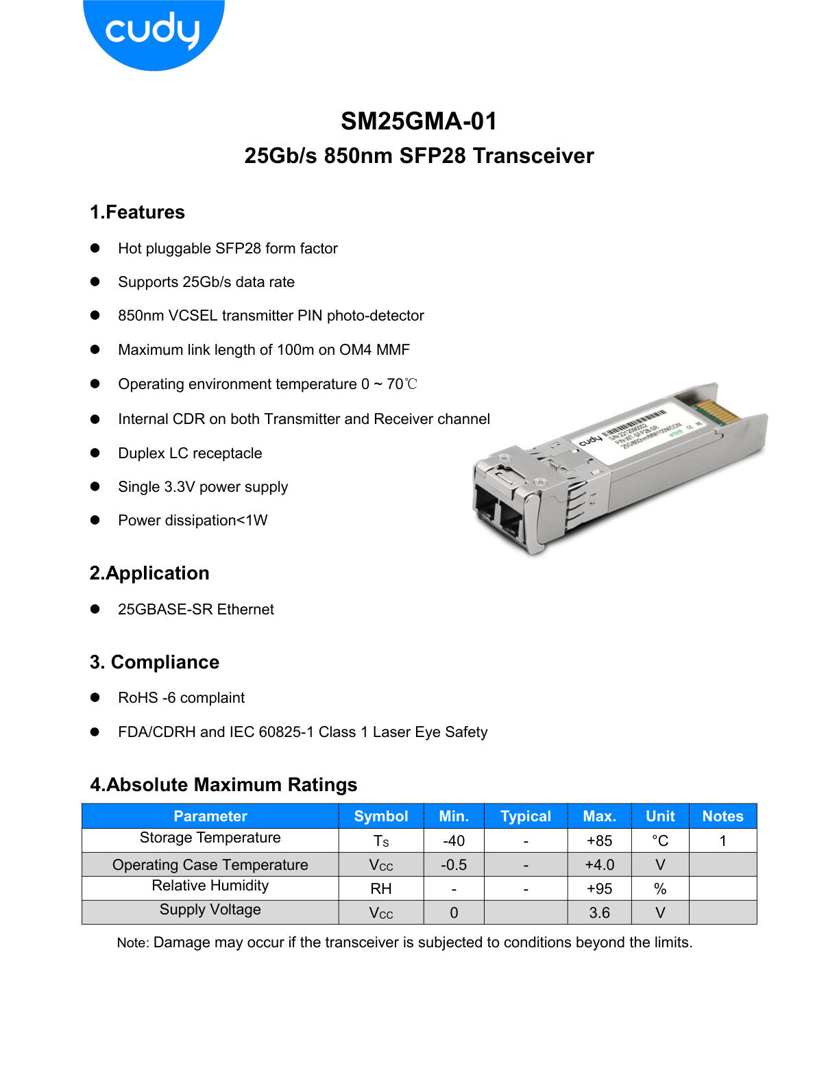 Cudy Multi Mode 25G LC SFP28 850nm 100m