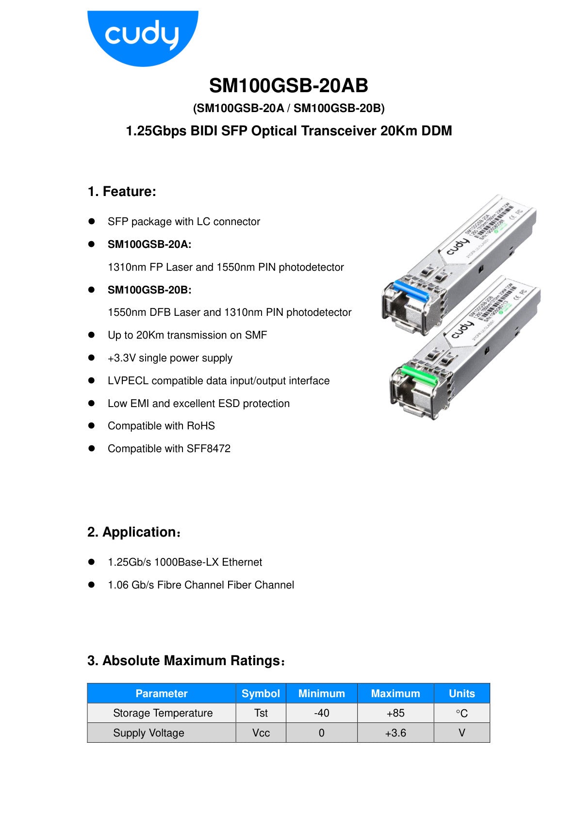 Cudy Single Mode 1.25G LC Bi-Directional SFP 20km