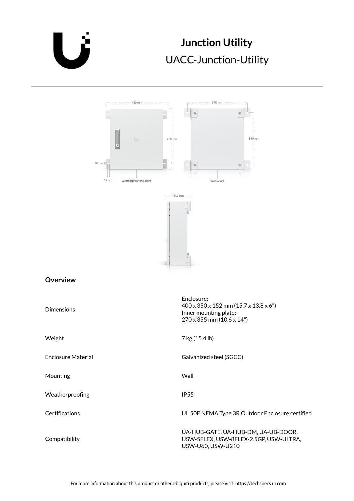 Ubiquiti UniFi Indoor / Outdoor Junction Utility Enclosure