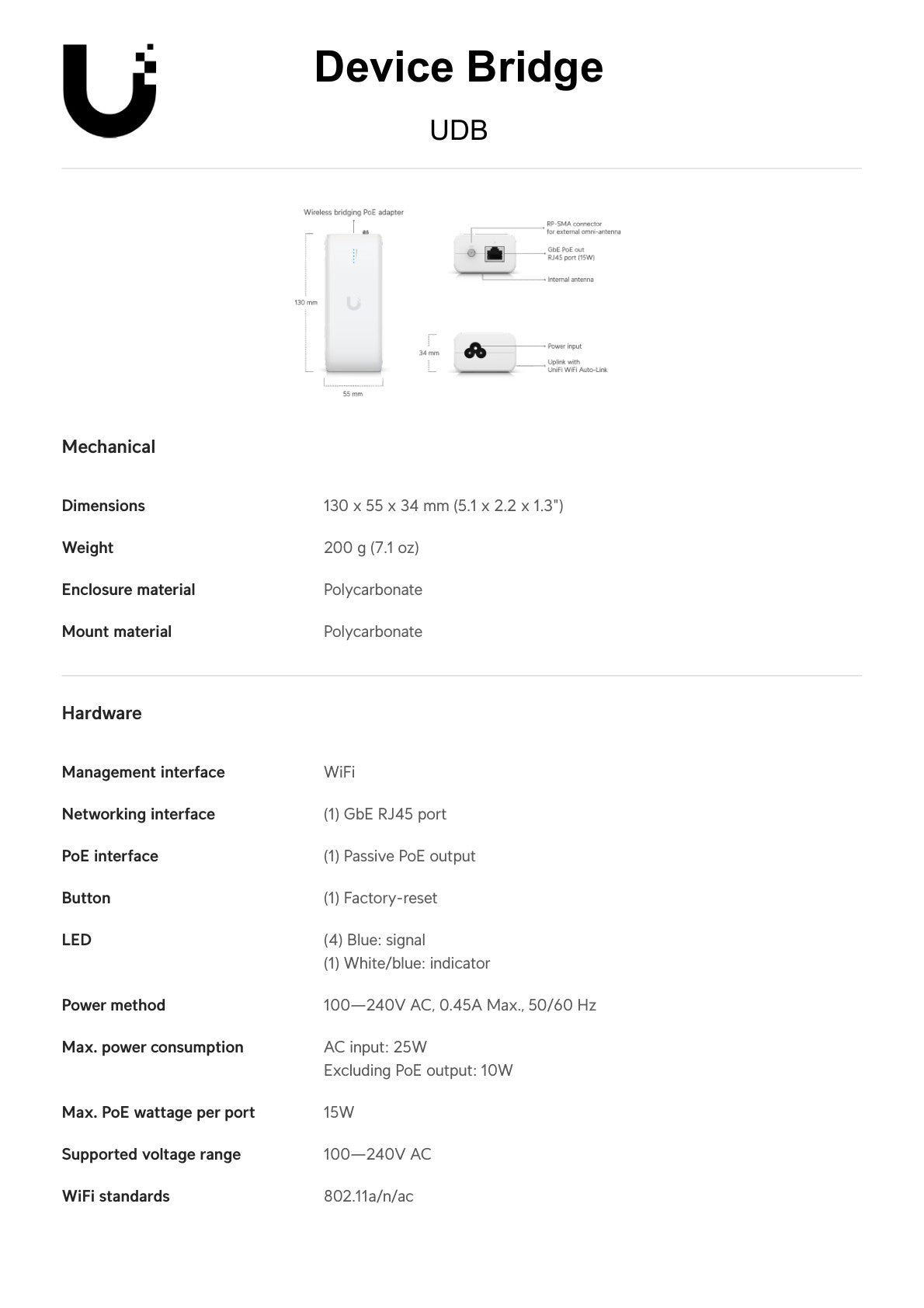 Ubiquiti UniFi Device Bridge WiFi Bridging PoE Adapter