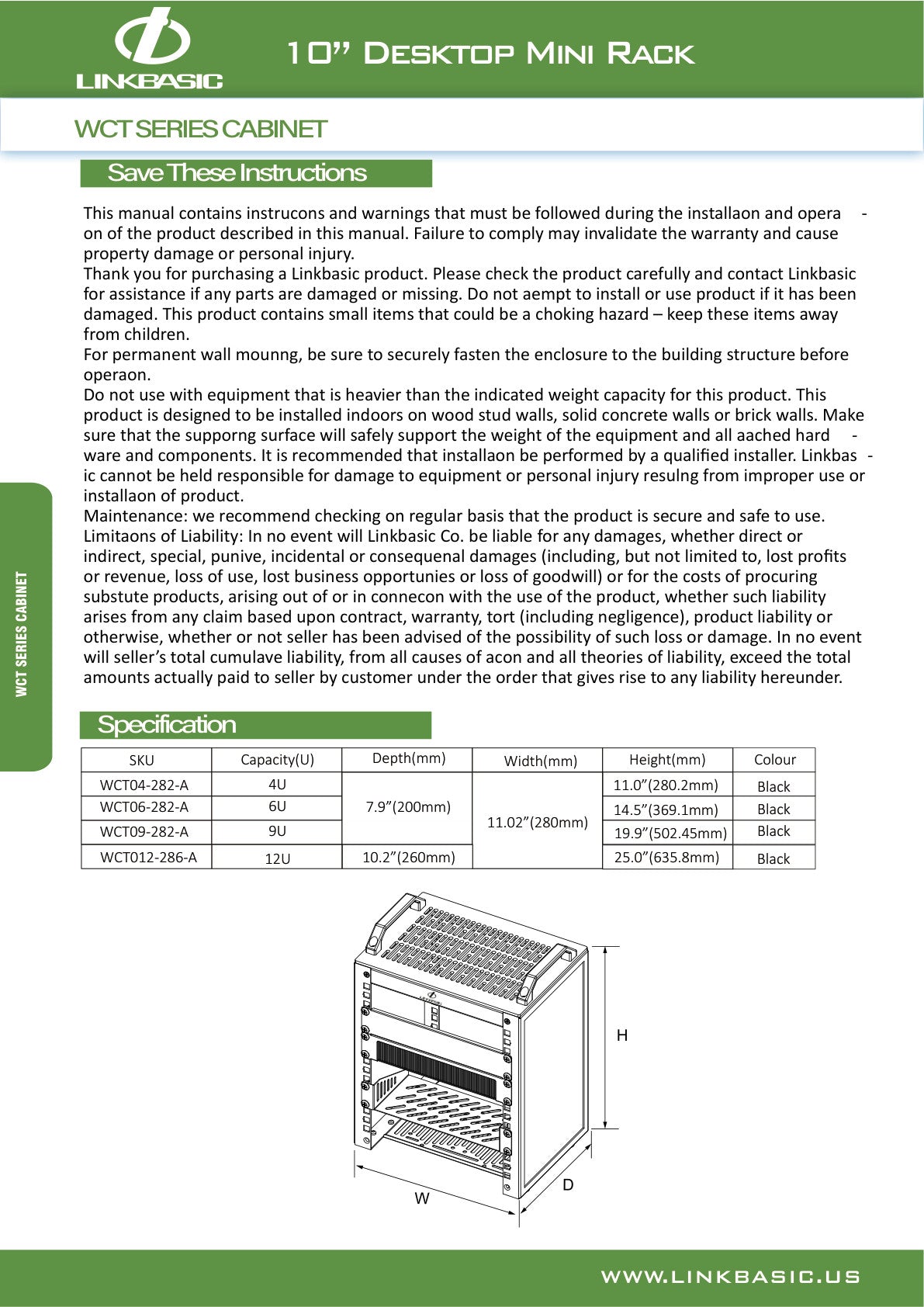 Linkbasic 9U Desktop 10-inch Mini Rack