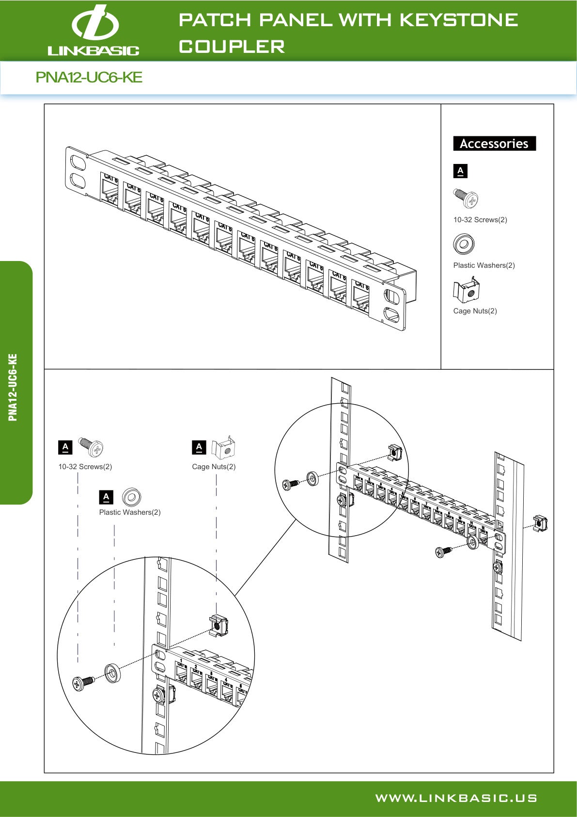 Linkbasic 12 Port Cat6 10-inch Patch Panel for Mini Rack