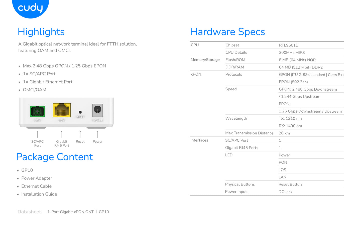Cudy SC/AP Gigabit xPON ONT