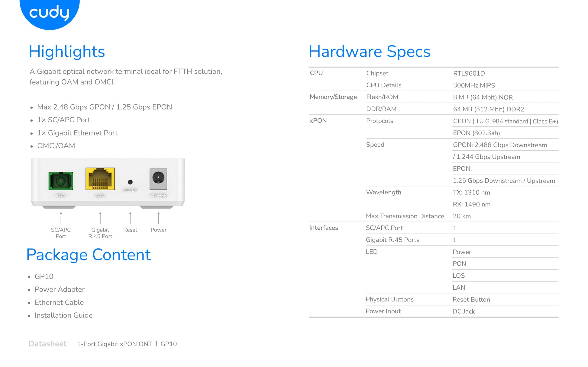 Cudy SC/AP Gigabit xPON ONT