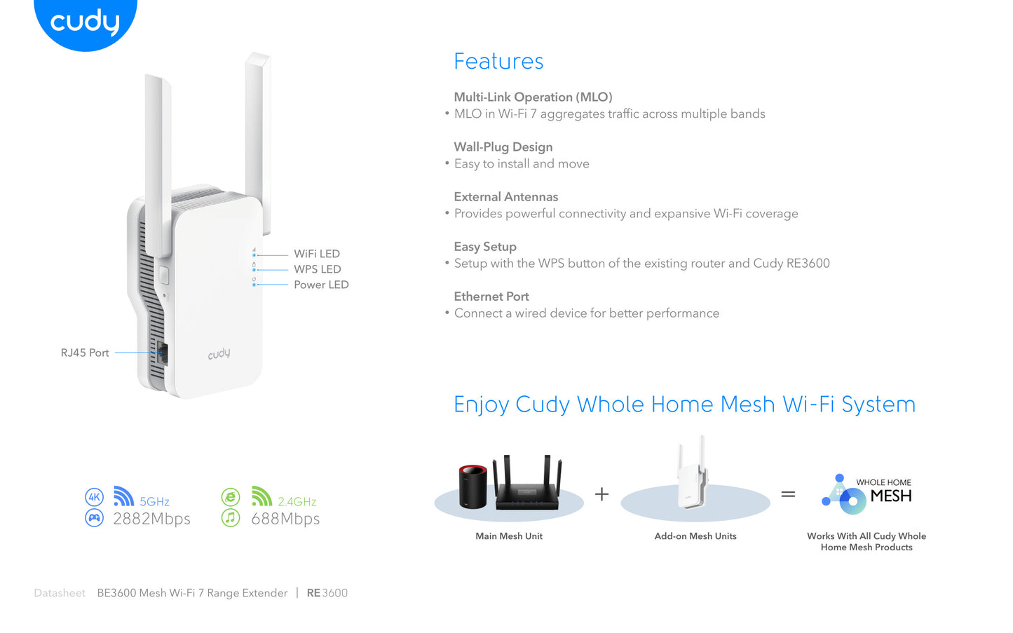 Cudy Dual Band WiFi 7 3600Mbps Gigabit Range Extender