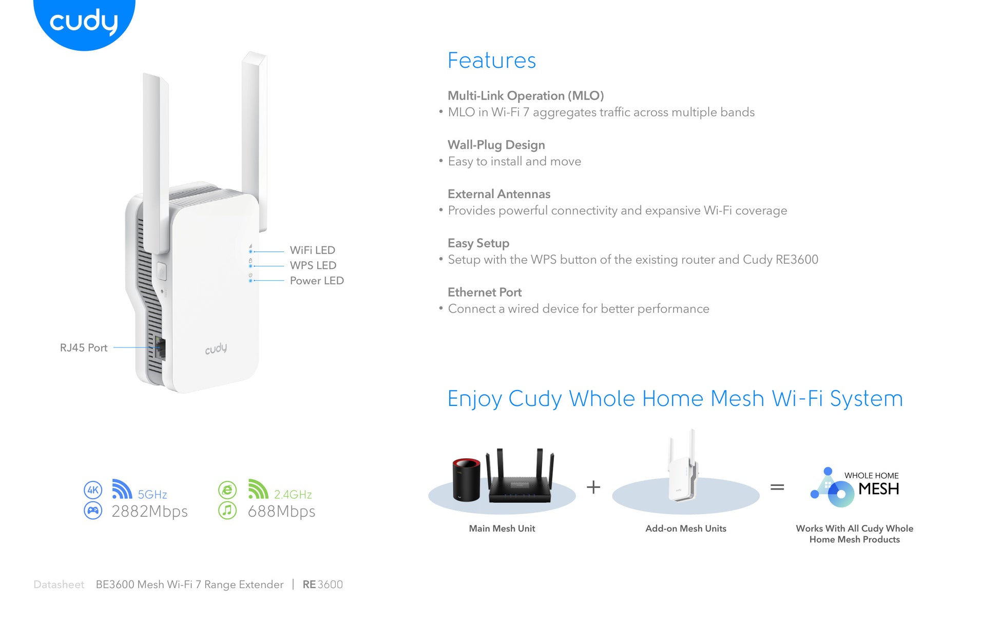 Cudy Dual Band WiFi 7 3600Mbps Gigabit Range Extender