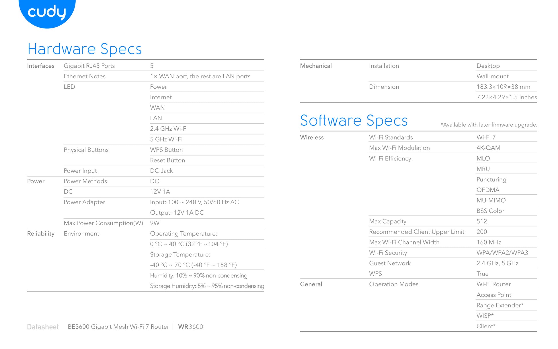 Cudy Dual Band WiFi 7 3600Mbps 5dBi Gigabit Mesh Router