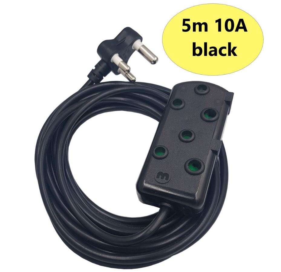 Ellies: 5m 10A Extension Electrical Lead / Cord / Cable, Black