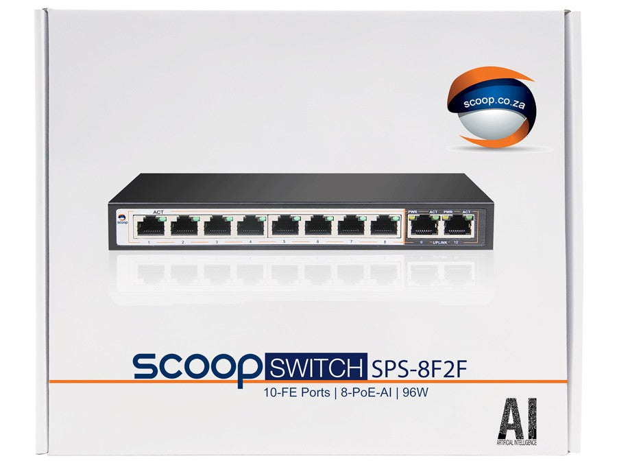 Scoop 10 Port Fast Ethernet 8 PoE 96W Switch