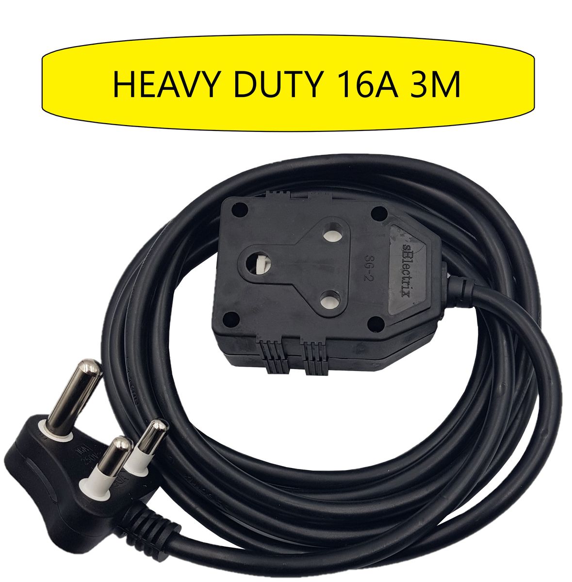 3M Heavy Duty 16A Extension Electrical Lead / Cord / Cable Black