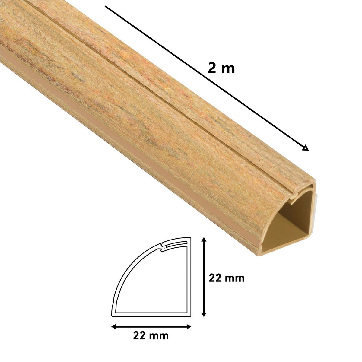 D-Line: ¼ Round Cable Management Trunking 22mm x 22mm x 2m Oak Finnish