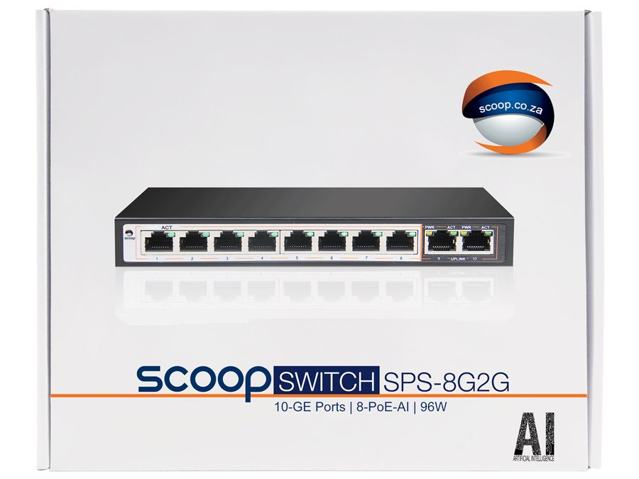Scoop 10 Port Gigabit 8 AI PoE 96W Switch