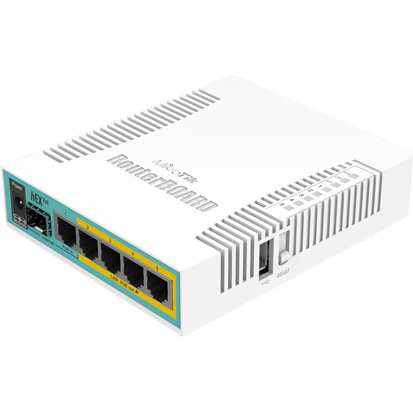MikroTik hEX PoE 5 Port Gigabit 1SFP PoE Out Desktop Router | RB960PGS